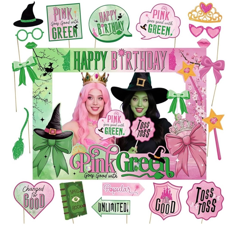 Pink and Green Party Photo Booth Props Set